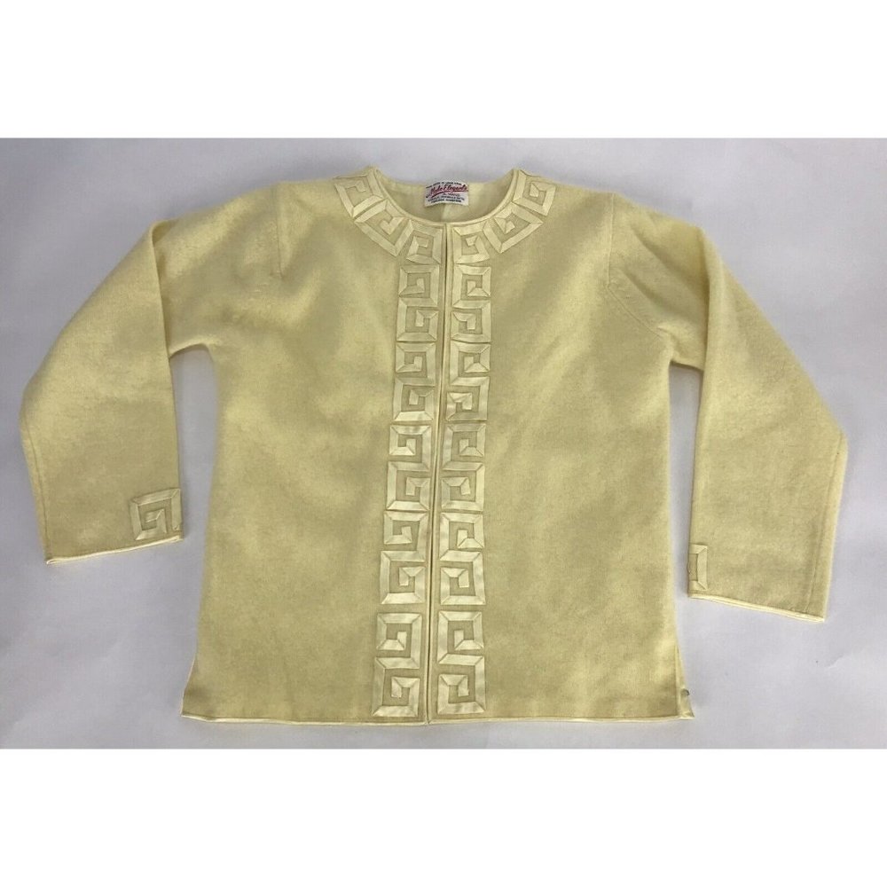 Mode Elegante‎ A. Wang Penninsula Hotel Yellow Greek Keys Sweater Jacket Vintage